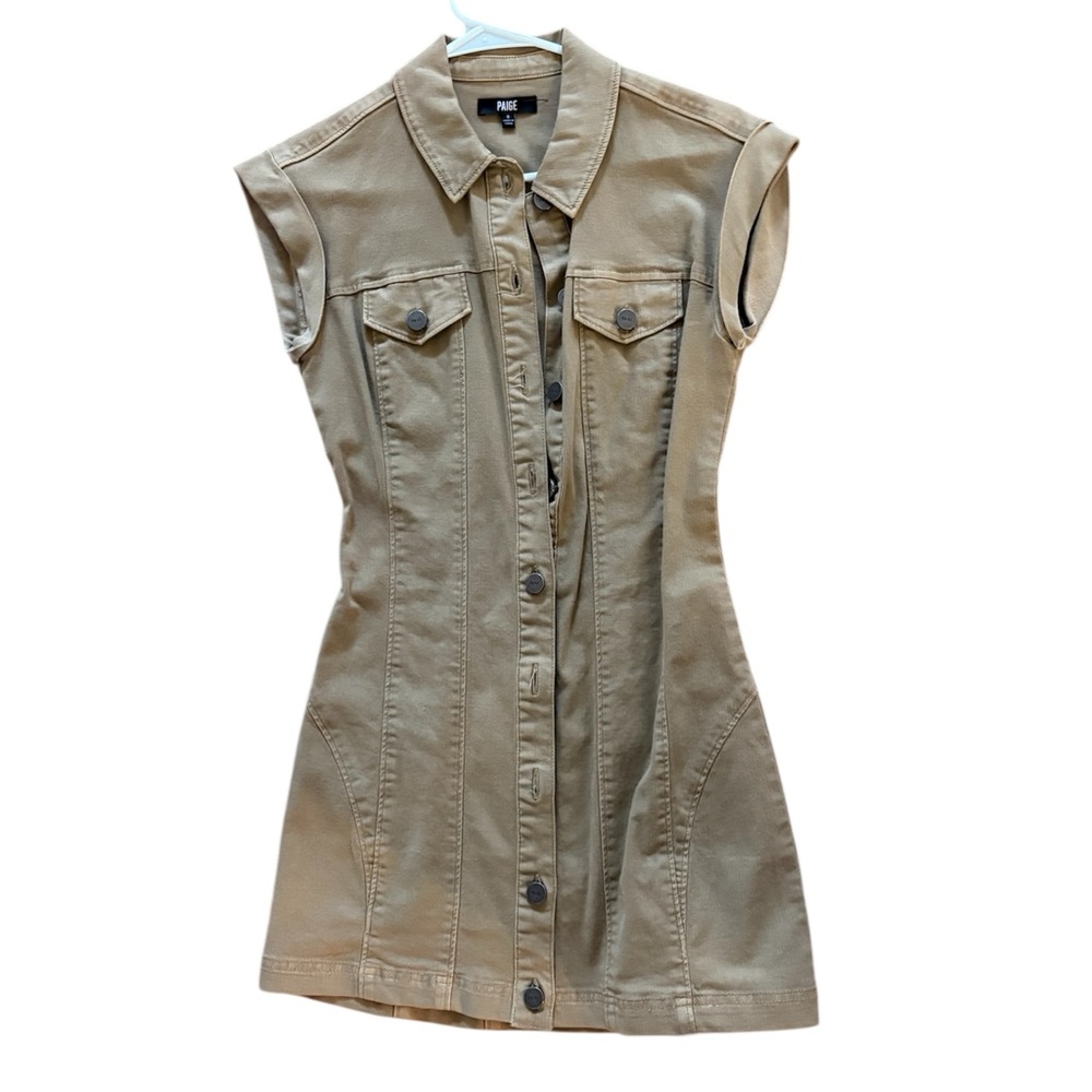 PAIGE Tan Sleeveless Button-Front Utility Dress